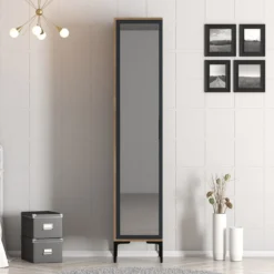 Armoire avec miroir style industriel Akoy L40cm Bois foncé et Anthracite