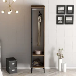 Armoire avec miroir style industriel Akoy L40cm Bois foncé et Anthracite