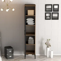 Armoire avec miroir style industriel Akoy L40cm Bois foncé et Anthracite