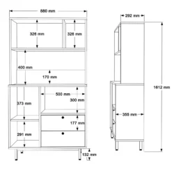 Armoire de cuisine moderne 4 portes et 2 tiroirs Axyl L88xH161,2cm Bois et Anthracite