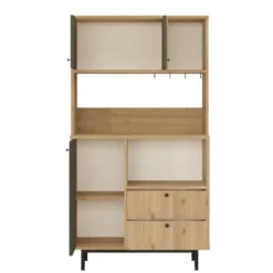 Armoire de cuisine moderne 4 portes et 2 tiroirs Axyl L88xH161,2cm Bois et Anthracite
