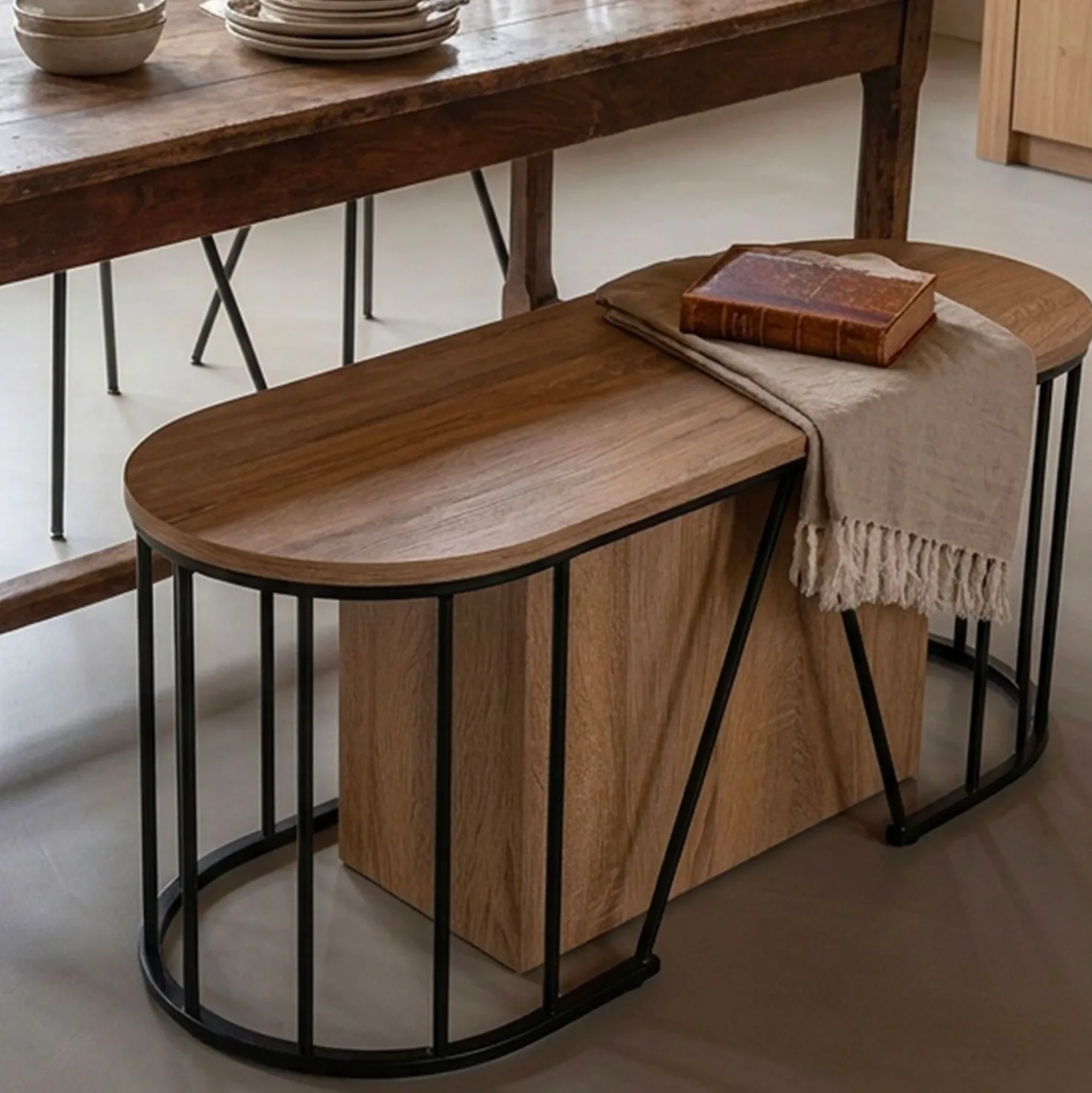 Banc extensible avec rangement rallonges intégré Tambor Bois sonoma 92-212cm
