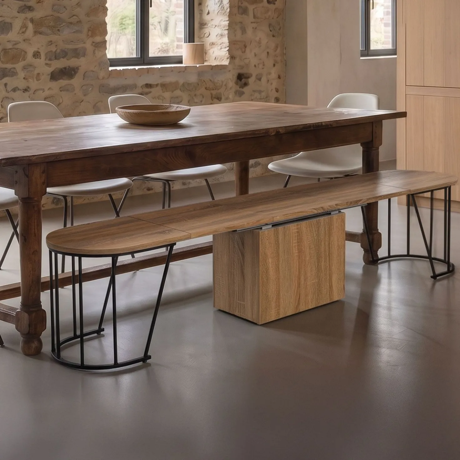 Banc extensible avec rangement rallonges intégré Tambor Bois sonoma 92-212cm