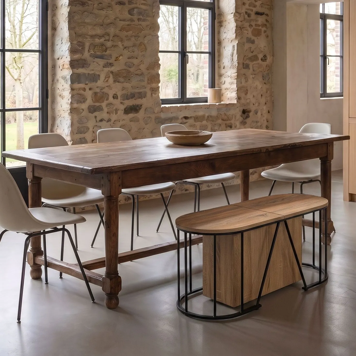 Banc extensible avec rangement rallonges intégré Tambor Bois sonoma 92-212cm