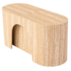 Banc extensible avec rangement rallonges intégré Tammy Effet travertin Beige 92-212cm