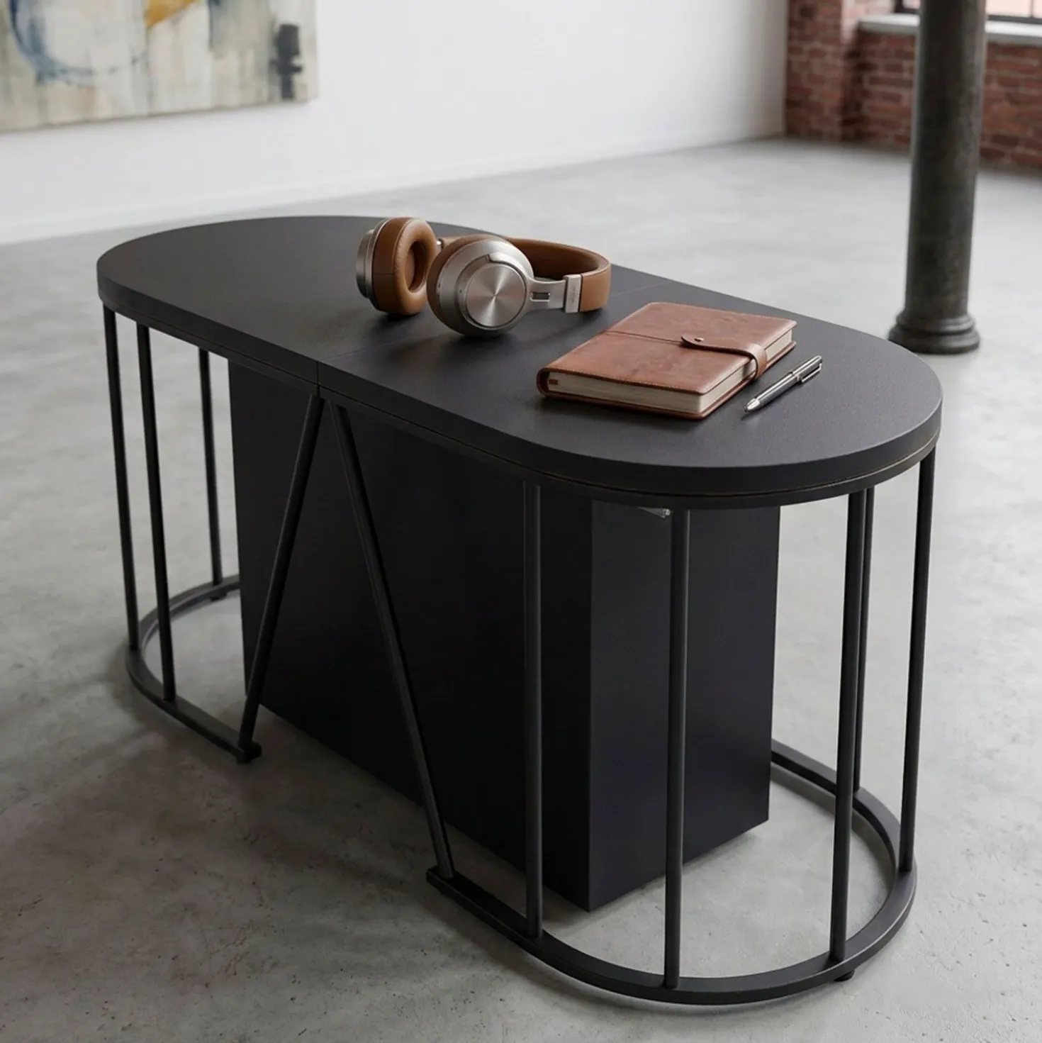 Banc extensible avec rangement rallonges intégré Tambor Noir 92-212cm
