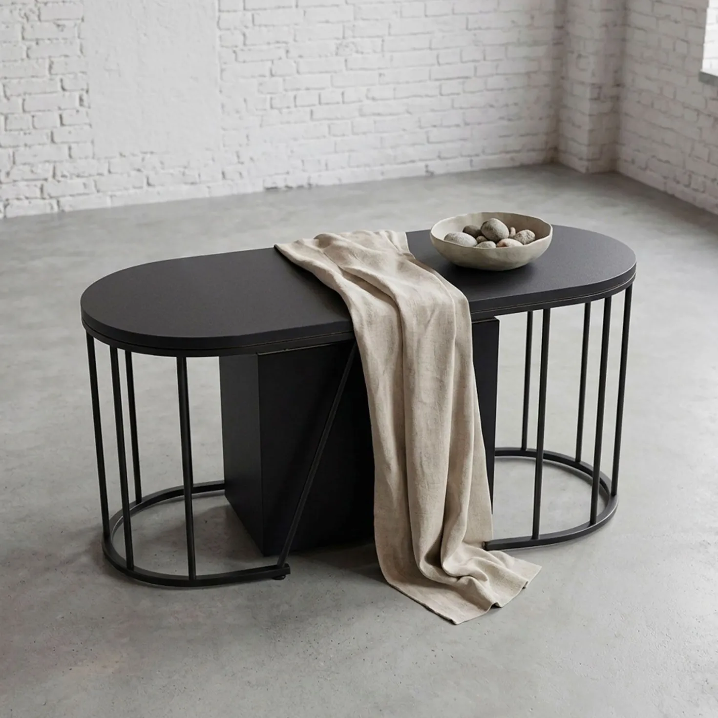 Banc extensible avec rangement rallonges intégré Tambor Noir 92-212cm