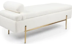 Banquette-coffre moderne Hepburn L140cm Tissu bouclette Blanc