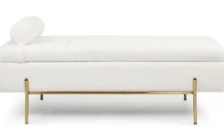 Banquette-coffre moderne Hepburn L140cm Tissu bouclette Blanc