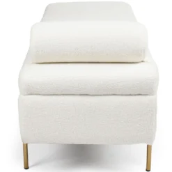 Banquette-coffre moderne Hepburn L140cm Tissu bouclette Blanc