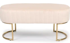 Banquette élégante matelassée Philomena pieds métal doré et Velours Beige