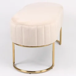 Banquette élégante matelassée Philomena pieds métal doré et Velours Beige