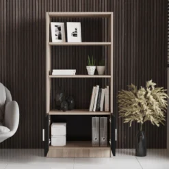 Bibliothèque moderne Busymo Chêne clair et Noir