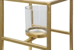 Bougeoir en métal doré carré avec verre clair