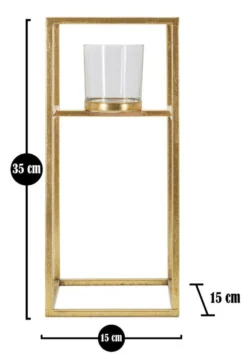 Bougeoir en métal doré et verre transparent carré