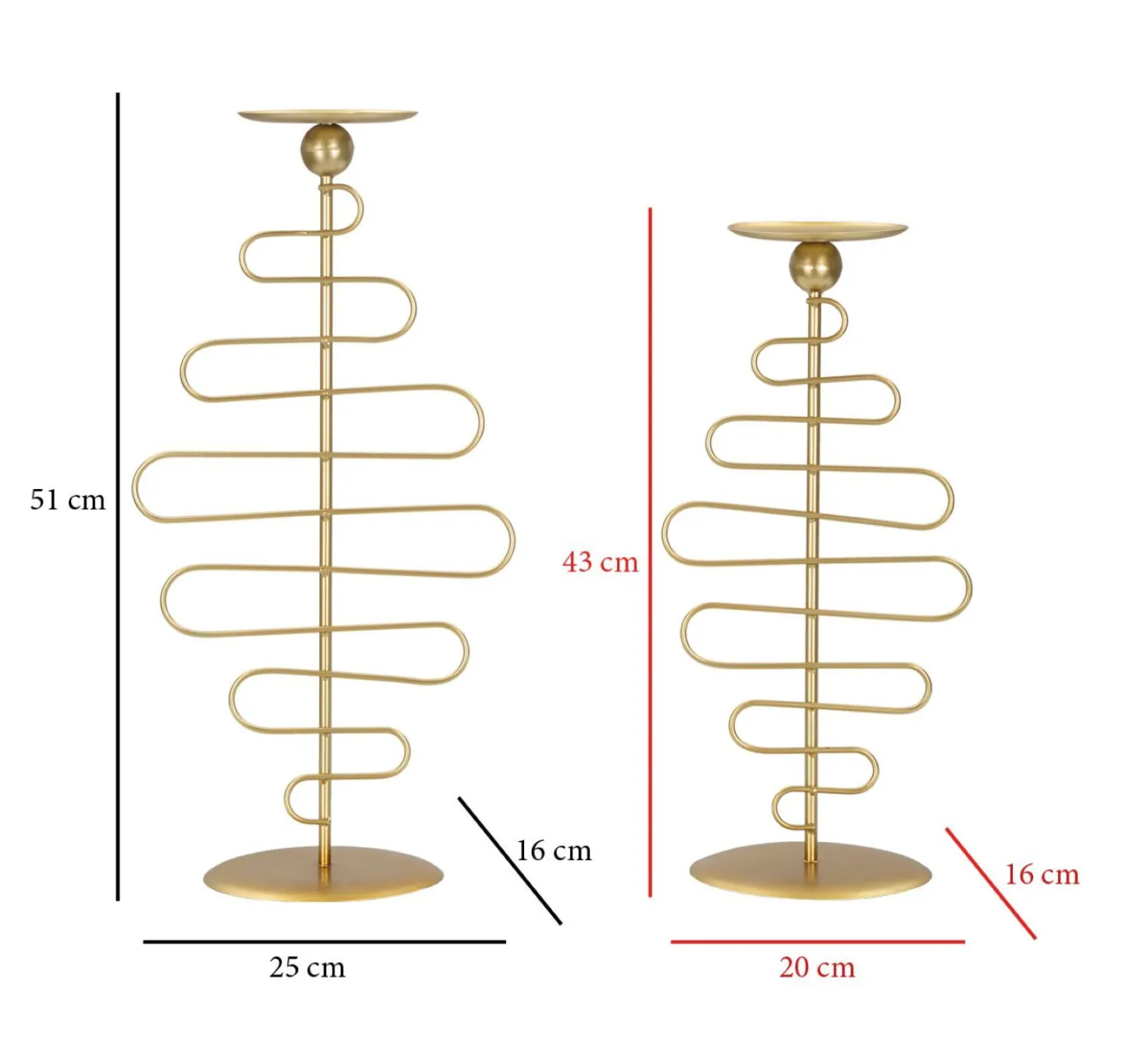 Bougeoirs en métal doré Alid 2 pcs lignes sinueuses