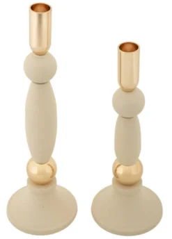 Bougeoir Strek en Crème et Détails dorés Ensemble de 2 pcs