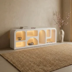 Buffet bas L160cm design arches avec LED intégrées Navalor Blanc