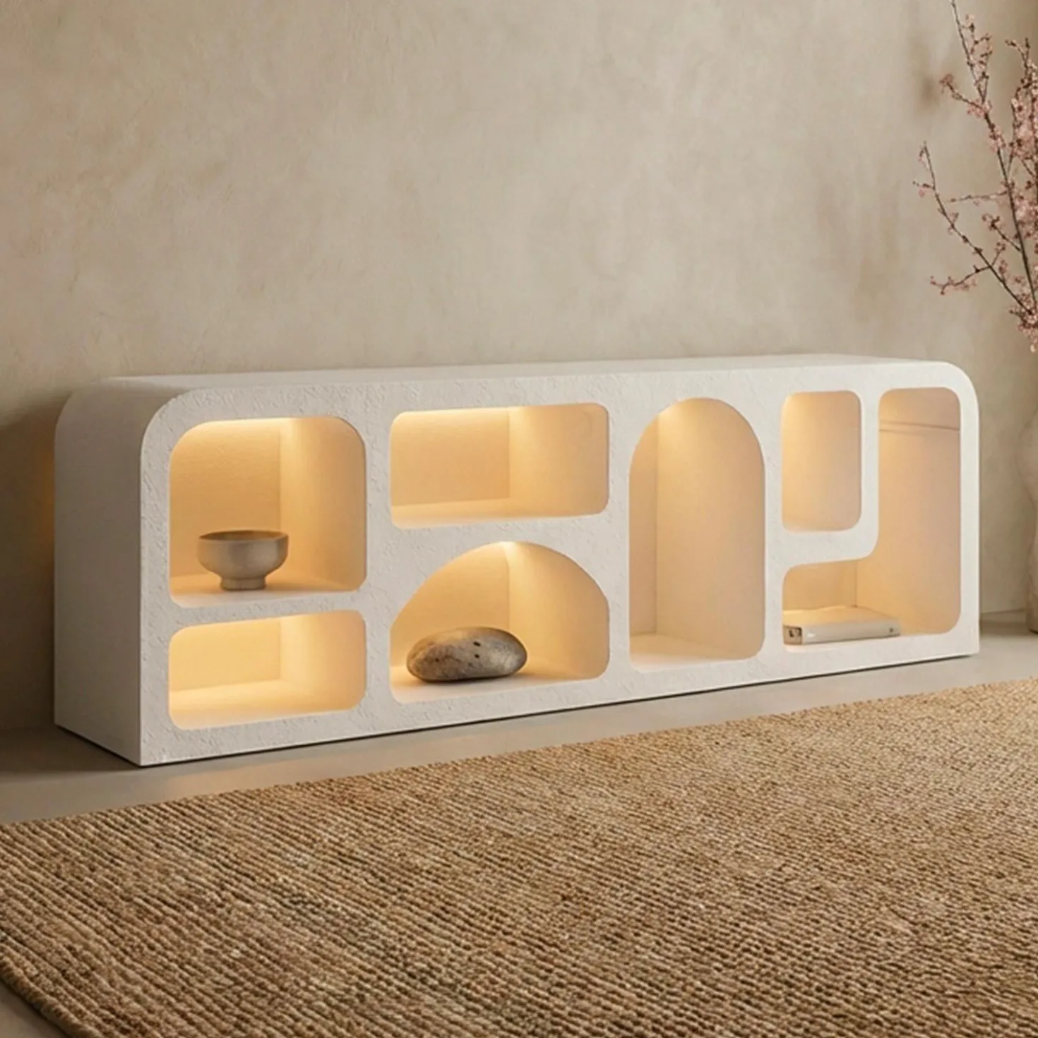 Buffet bas L160cm design arches avec LED intégrées Navalor Blanc