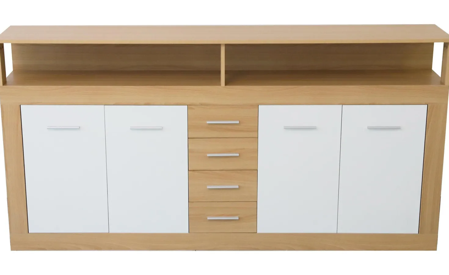 Buffet contemporain L190cm 4 portes er 4 tiroirs Lunata Bois sonoma et Blanc
