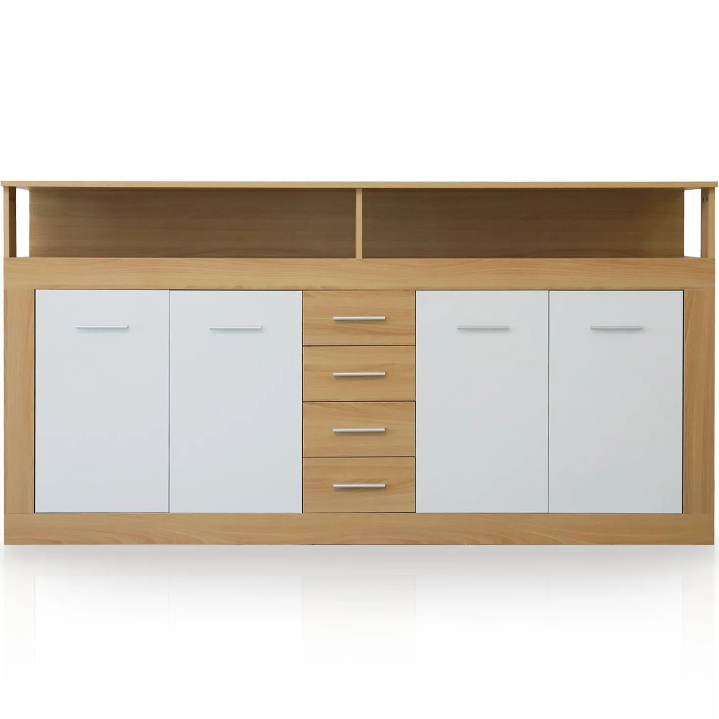 Buffet contemporain L190cm 4 portes er 4 tiroirs Lunata Bois sonoma et Blanc