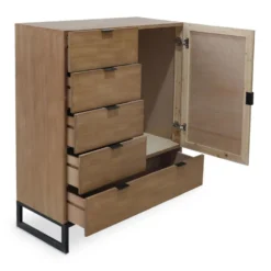Buffet haut 5 tiroirs et 1 porte battante Panara L90cm Bois d'acacia patiné