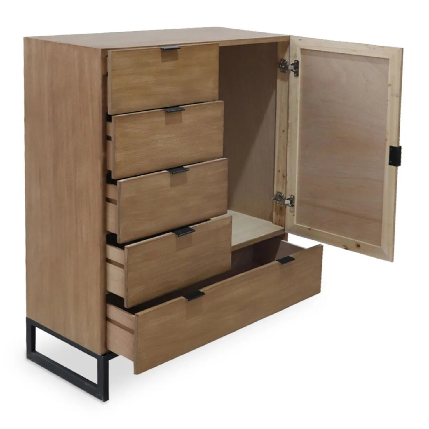 Buffet haut 5 tiroirs et 1 porte battante Panara L90cm Bois d'acacia patiné