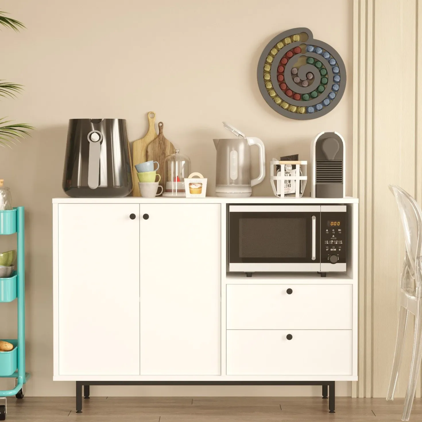 Buffet 2 portes et 2 tiroirs Axyl L88cm Blanc