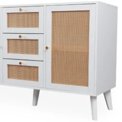 Buffet 3 tiroirs et 2 portes avec cannage Dalgora L120cm Blanc