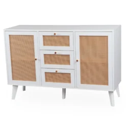 Buffet 3 tiroirs et 2 portes avec cannage Dalgora L120cm Blanc