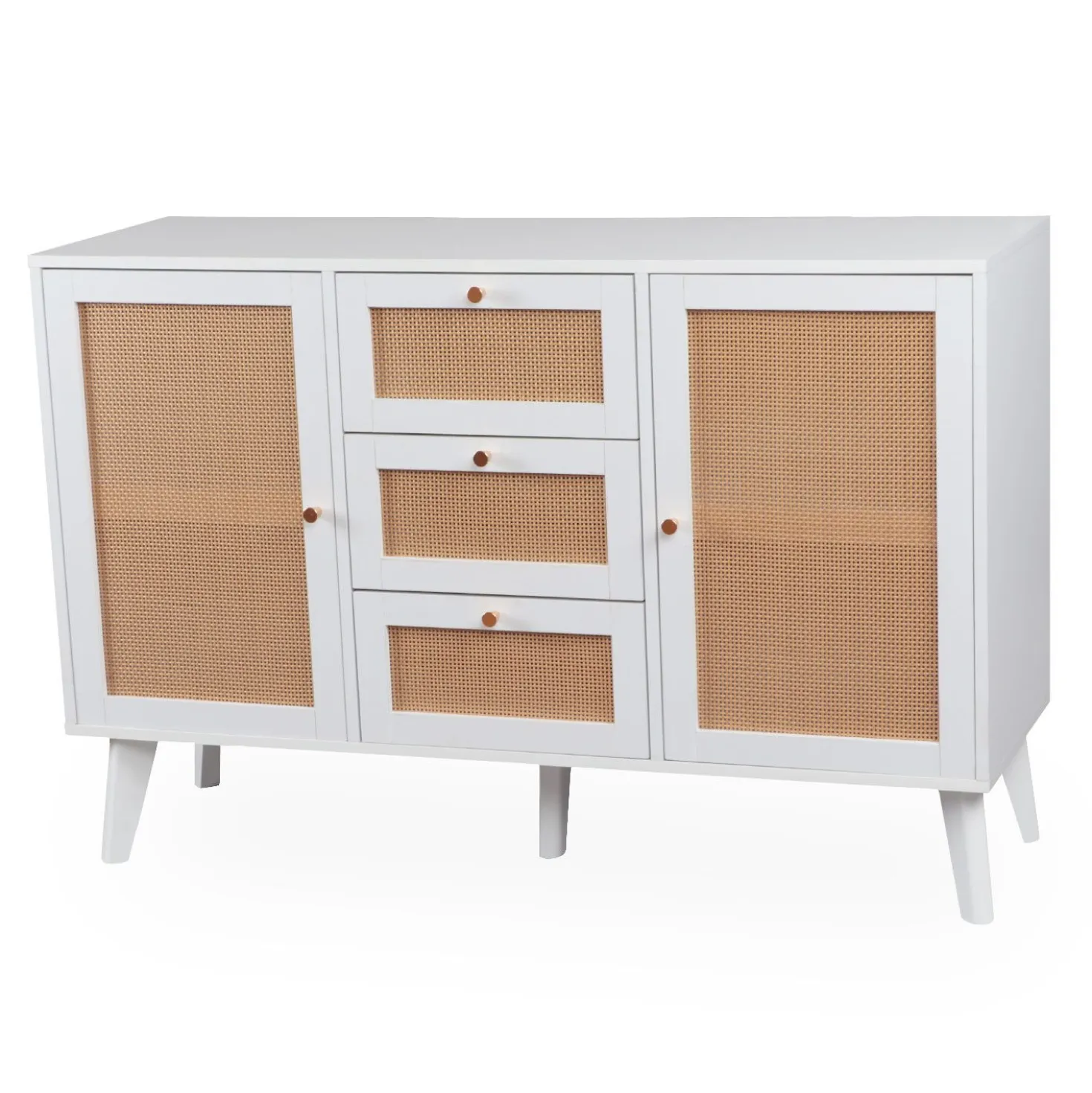 Buffet 3 tiroirs et 2 portes avec cannage Dalgora L120cm Blanc