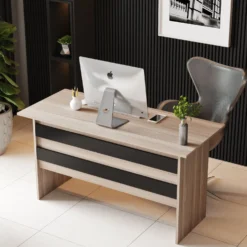 Bureau, armoire, commode et table basse Busymo Chêne clair et Noir