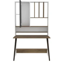 Bureau avec étagère Fekadu L120cm Bois foncé, Blanc et Anthracite