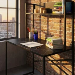 Bureau avec étagère style industriel Buzelin L100xP50cm Noir