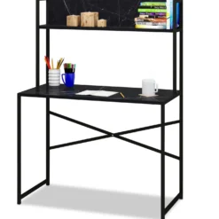 Bureau avec étagère style industriel Buzelin L100xP50cm Noir