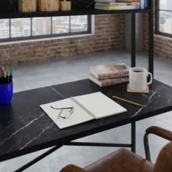 Bureau avec étagère style industriel Buzelin L100xP50cm Noir