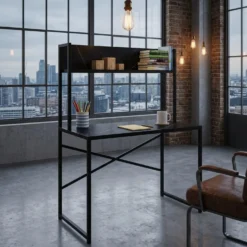 Bureau avec étagère style industriel Buzelin L100xP50cm Noir