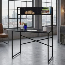Bureau avec étagère style industriel Buzelin L100xP50cm Noir