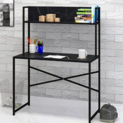Bureau avec étagère style industriel Buzelin L100xP50cm Noir
