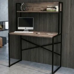 Bureau avec étagère style industriel Buzelin L100xP50cm Chêne