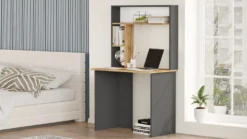 Bureau 3 étagères Nizart L90cm Bois et Anthracite