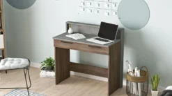 Bureau 1 tiroir Manolo Bois Marron et Effet Ciment Gris