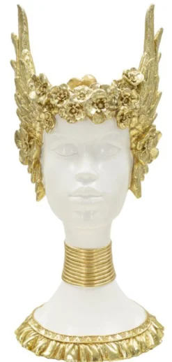 Buste femme polyrésine blanc et ailes dorées
