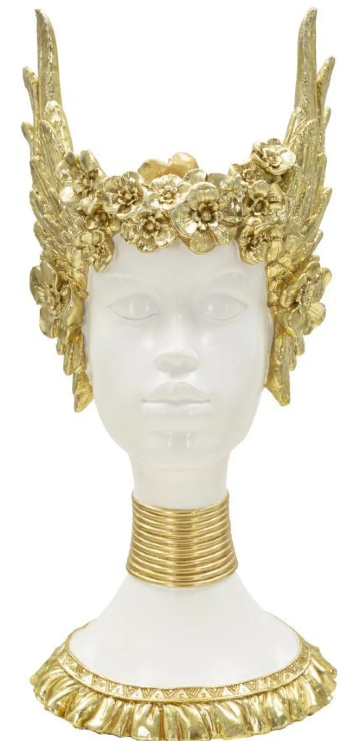 Buste femme polyrésine blanc et ailes dorées