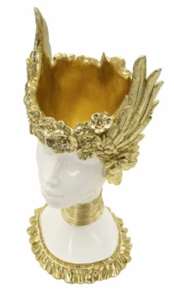 Buste femme polyrésine blanc et ailes dorées