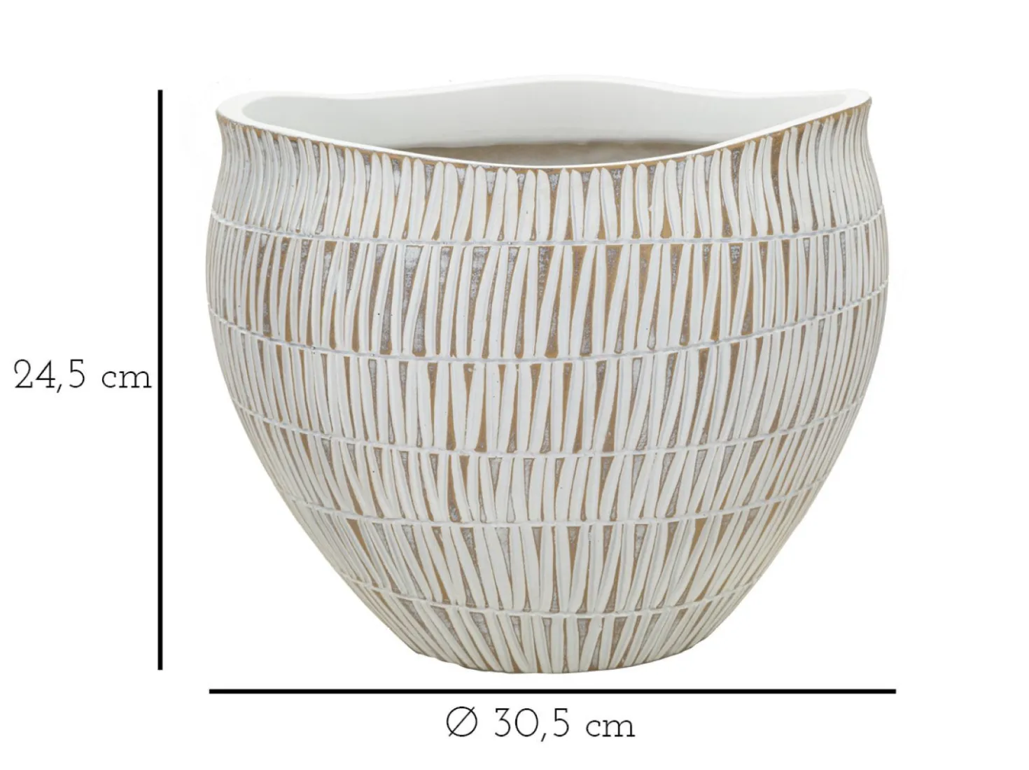Cache-pot en polyrésine sculptures géométriques Blanches et Dorées