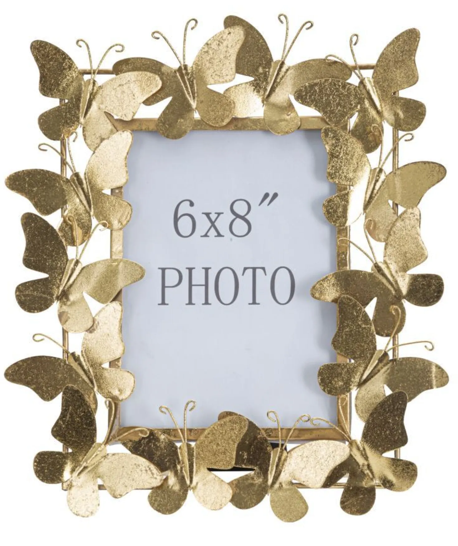 Cadre photo métal doré décor papillons en fer et verre