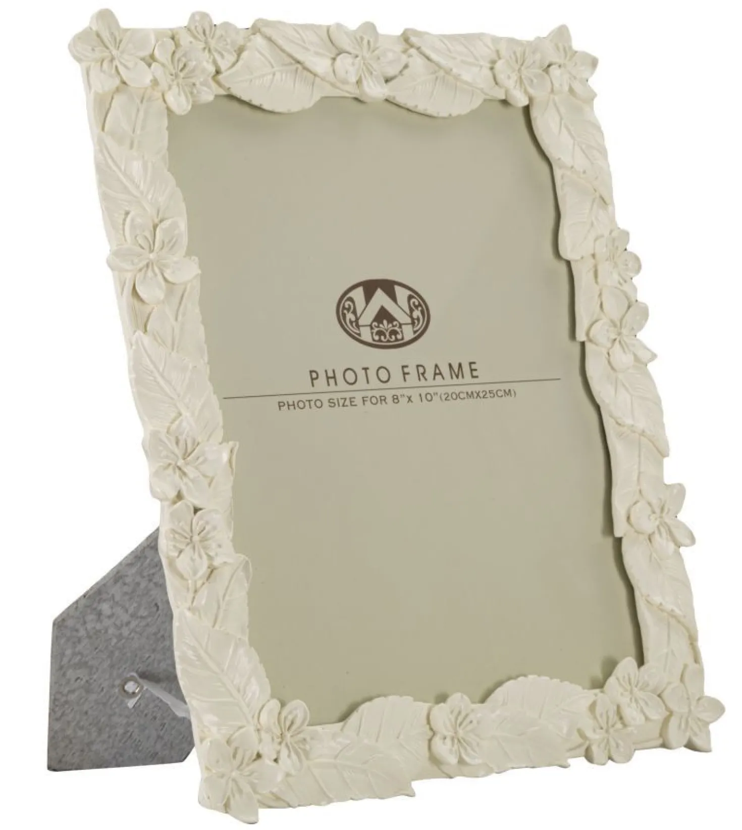 Cadre photo orné de feuilles en polyrésine Crème et verre