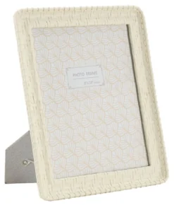 Cadre photo rectangulaire en résine polyrésine crème style bambou