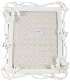 Cadre photo rectangulaire Magnolia Polyrésine blanc tissage de fleurs